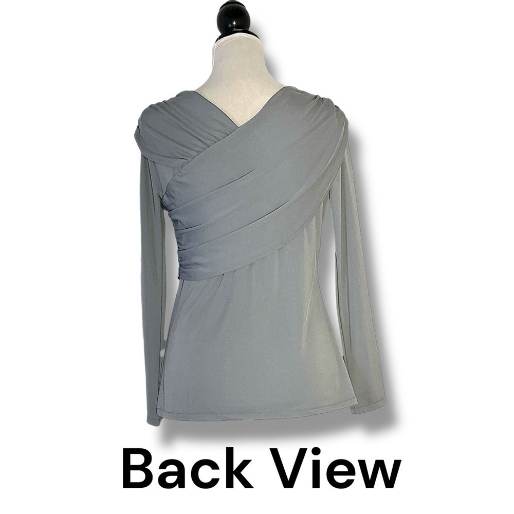 Ann Taylor Top Draped Cross Over Ruched Sleek Stretchy Gray Women's Medium - Picture 5 of 16